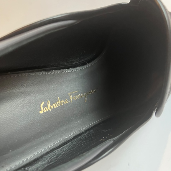 SALVATORE FERRAGAMO Lana Gancini Square Toe Block heel Loafers Black Gray Shoes - Picture 13 of 15